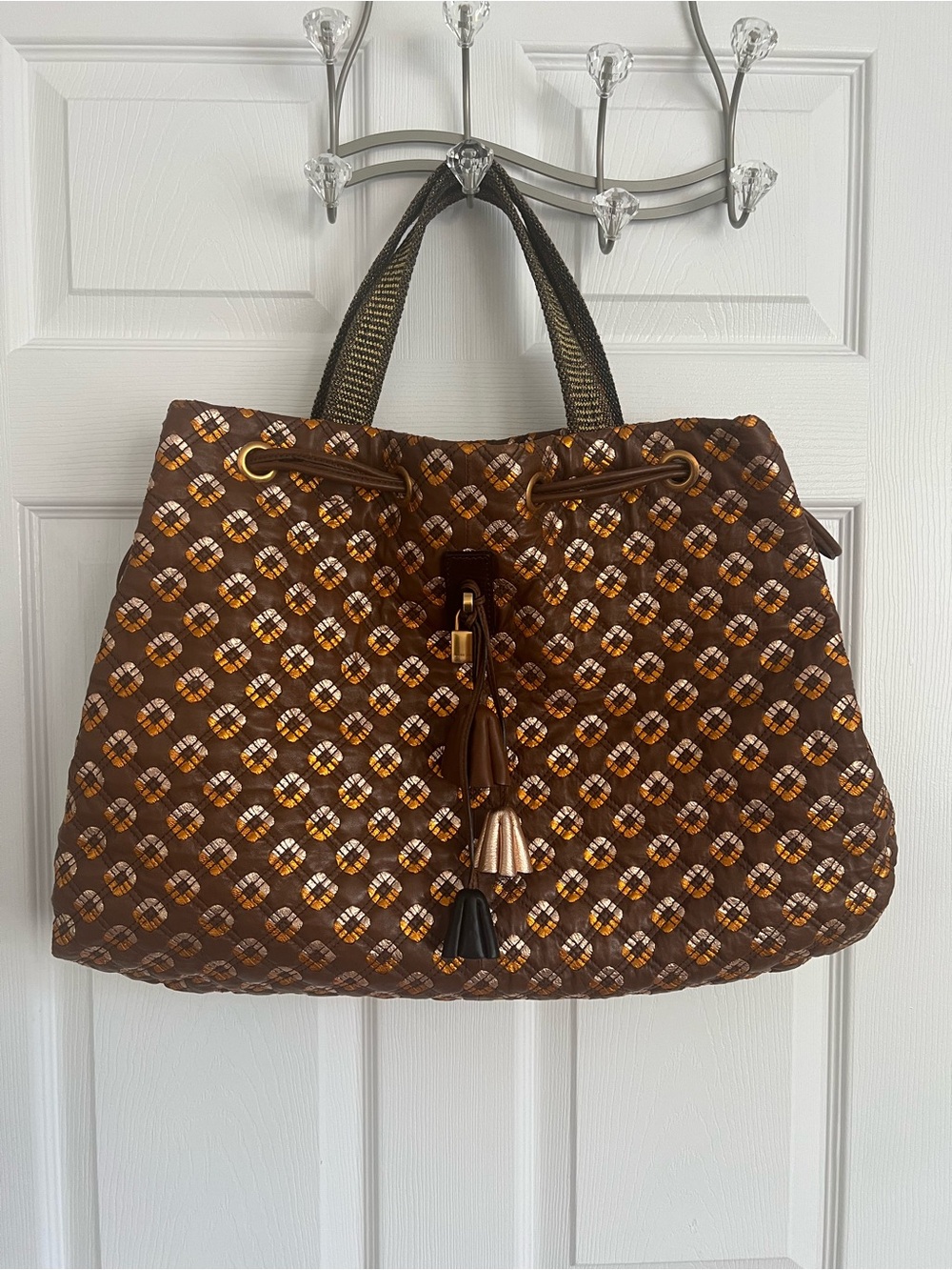 Marc Jacobs Memphis Brown Metallic Quilted Drawstring Tote